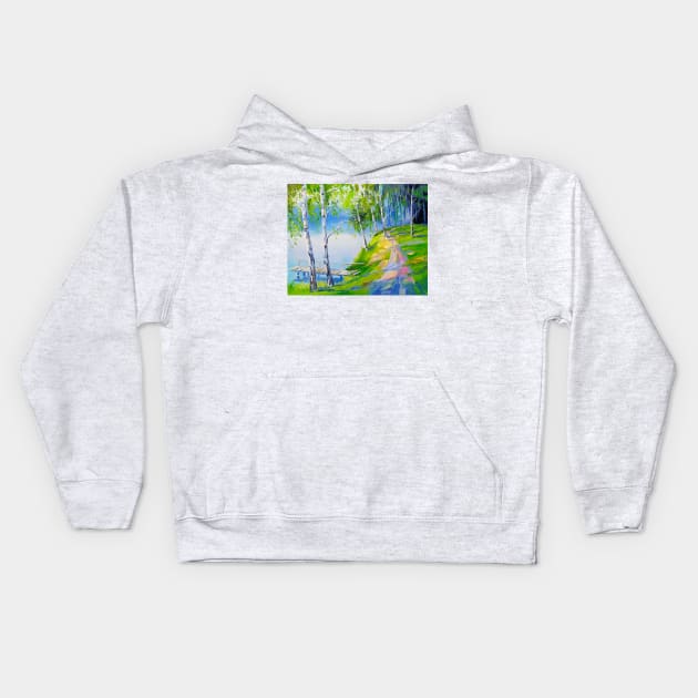 Birches by the river Kids Hoodie by OLHADARCHUKART